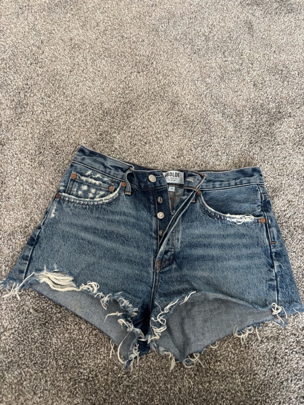 Agolde Dark Blue High-Rise Frayed Denim Shorts size 26